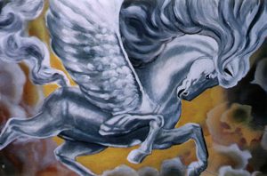 Pegasus plafond schildering. +/- 80 cm4. Acrylverf.